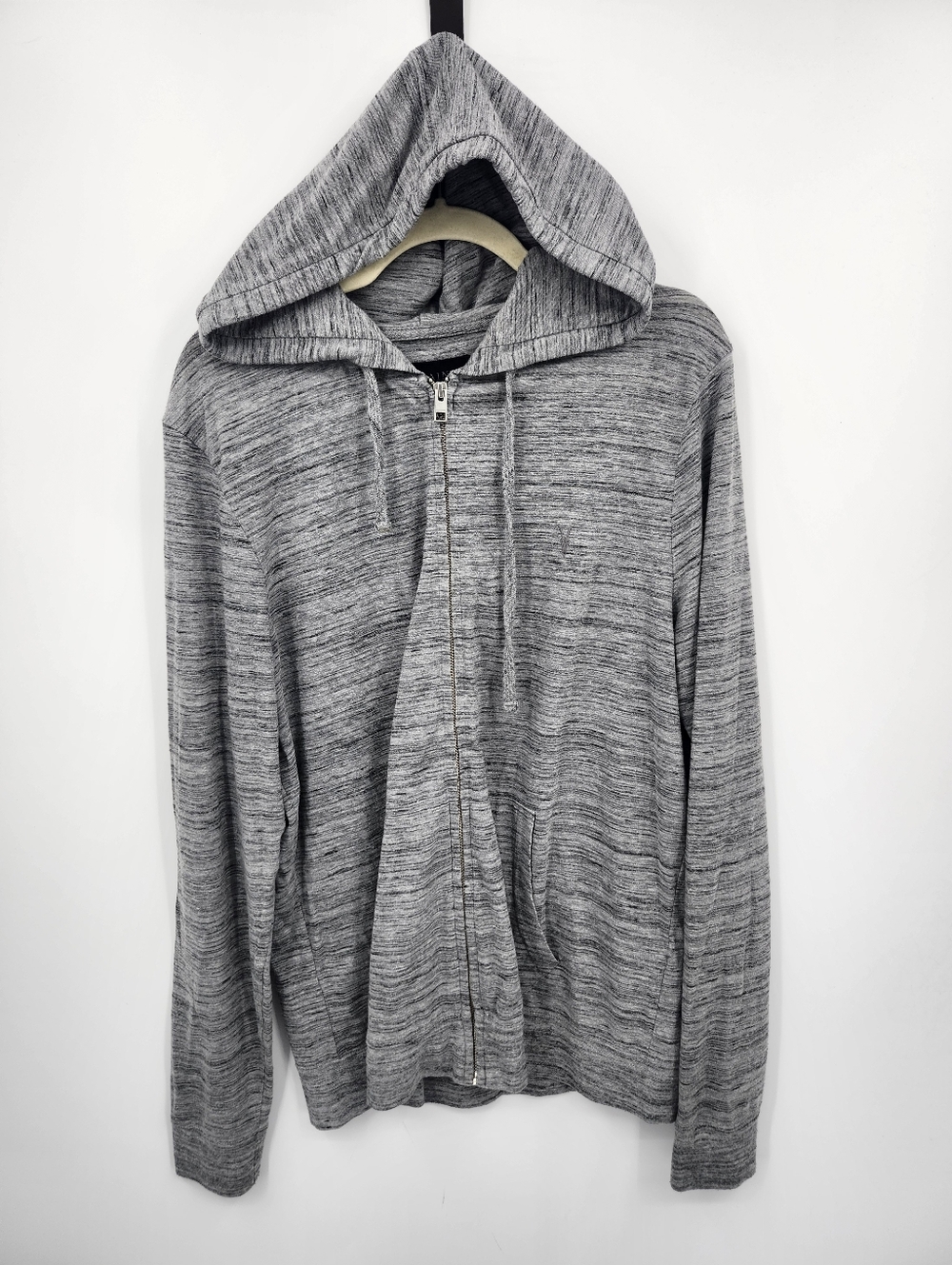 ALLSAINTS Men’s Como Blue Marl Mode Merino Zip Hoodie SZ M